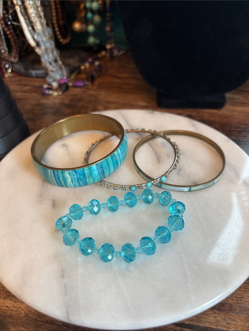 Women's Turquoise Blue Bracelet Set - Layered Stack